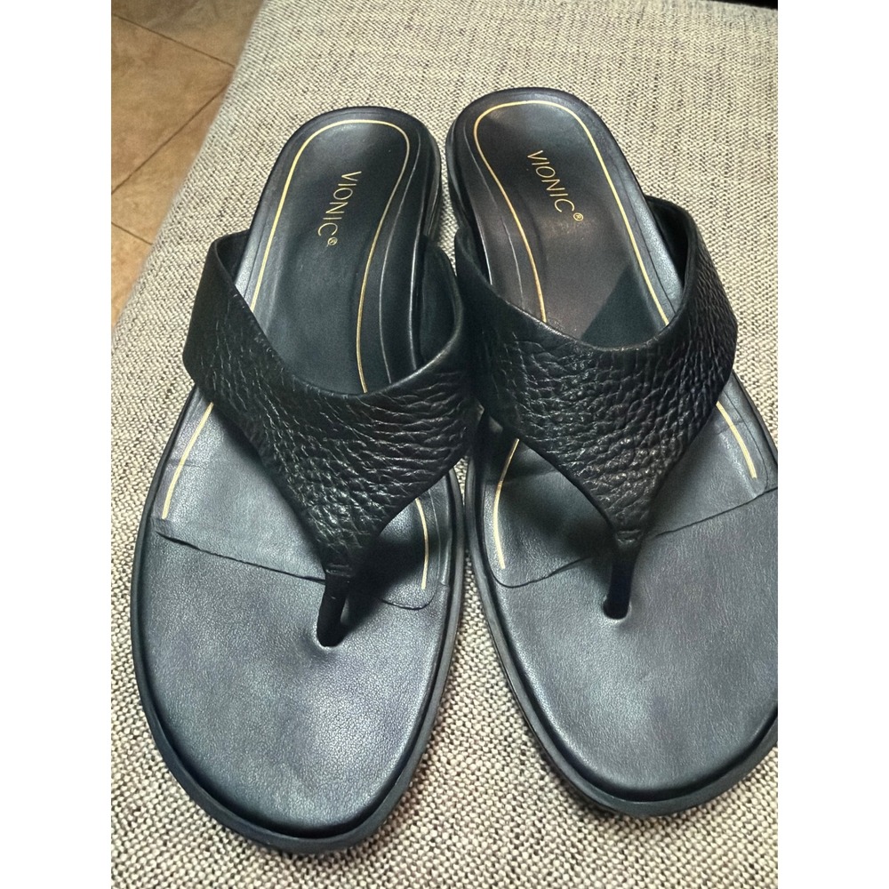 Vionic Agave Womens Black Leather Comfort Toe Orthotic Sandals 7.5